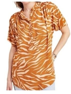 Anthropologie Maeve Windham Animal Print Tunic Popover Top Size Small Petite NEW